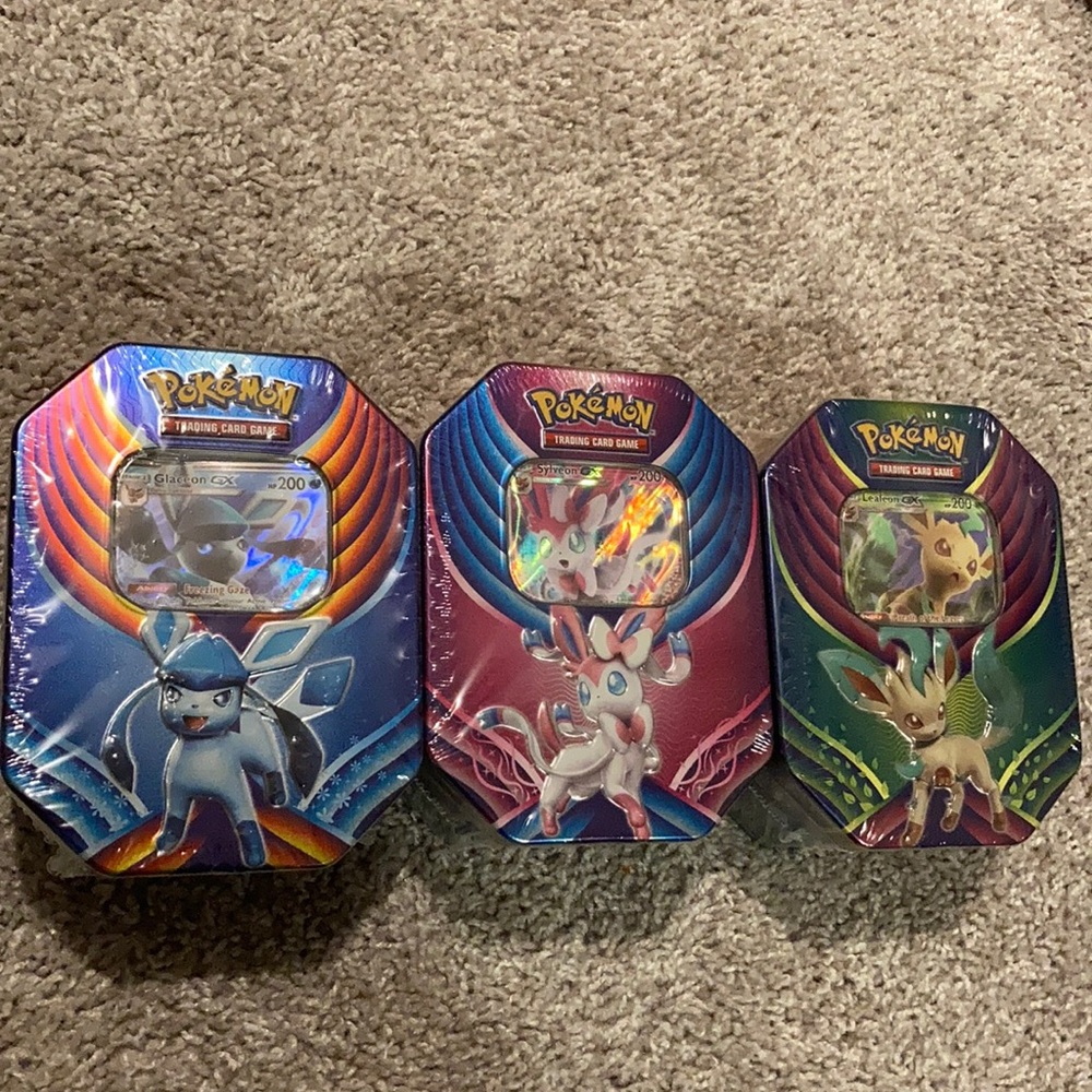 Pokémon GX Tin Set of 3 leafeon sylveon glaceon